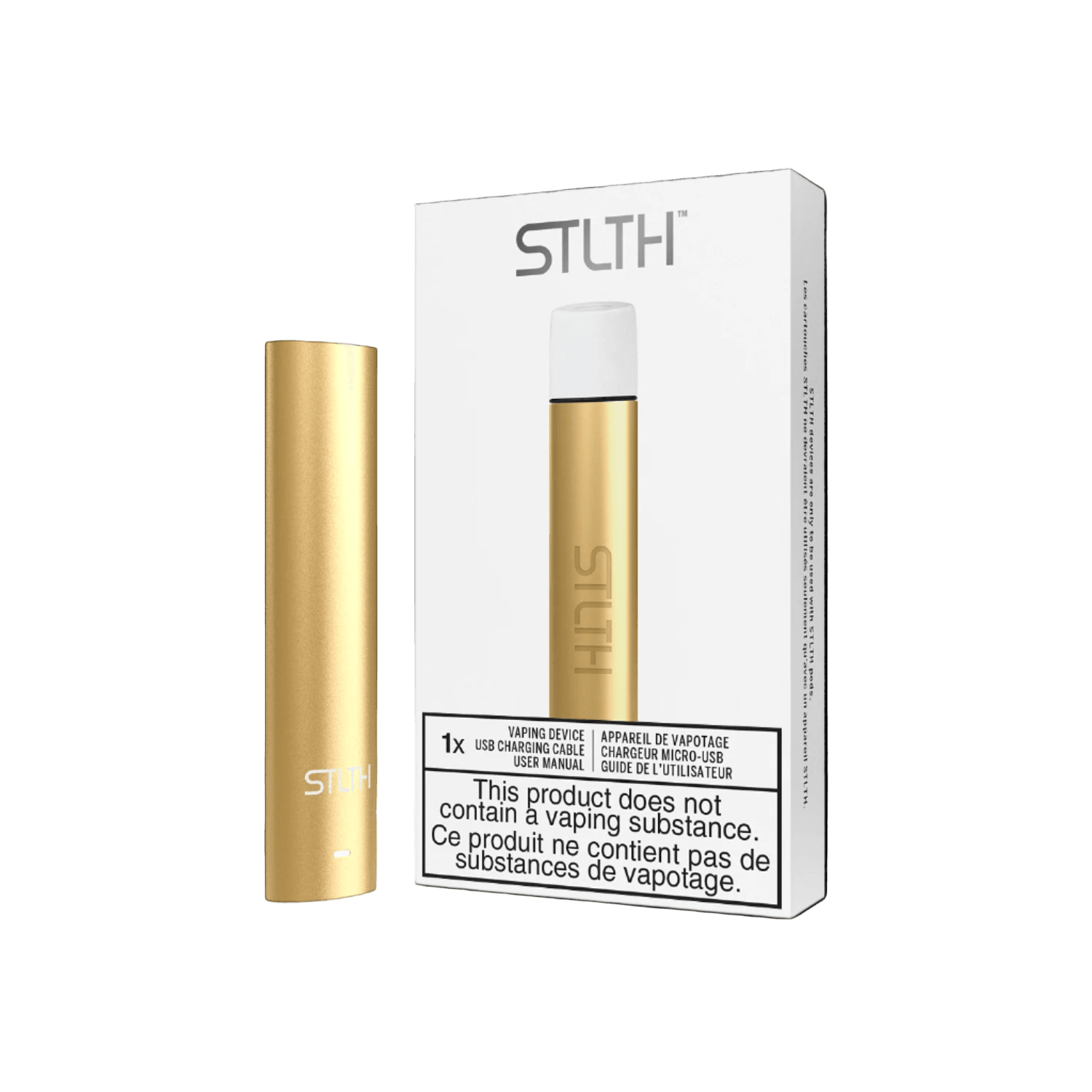 STLTH Type-C Device, Gold Metal anodized finish, sleek and durable vaping device with fast Type-C charging, portable and ideal for Ontario and Quebec customers.