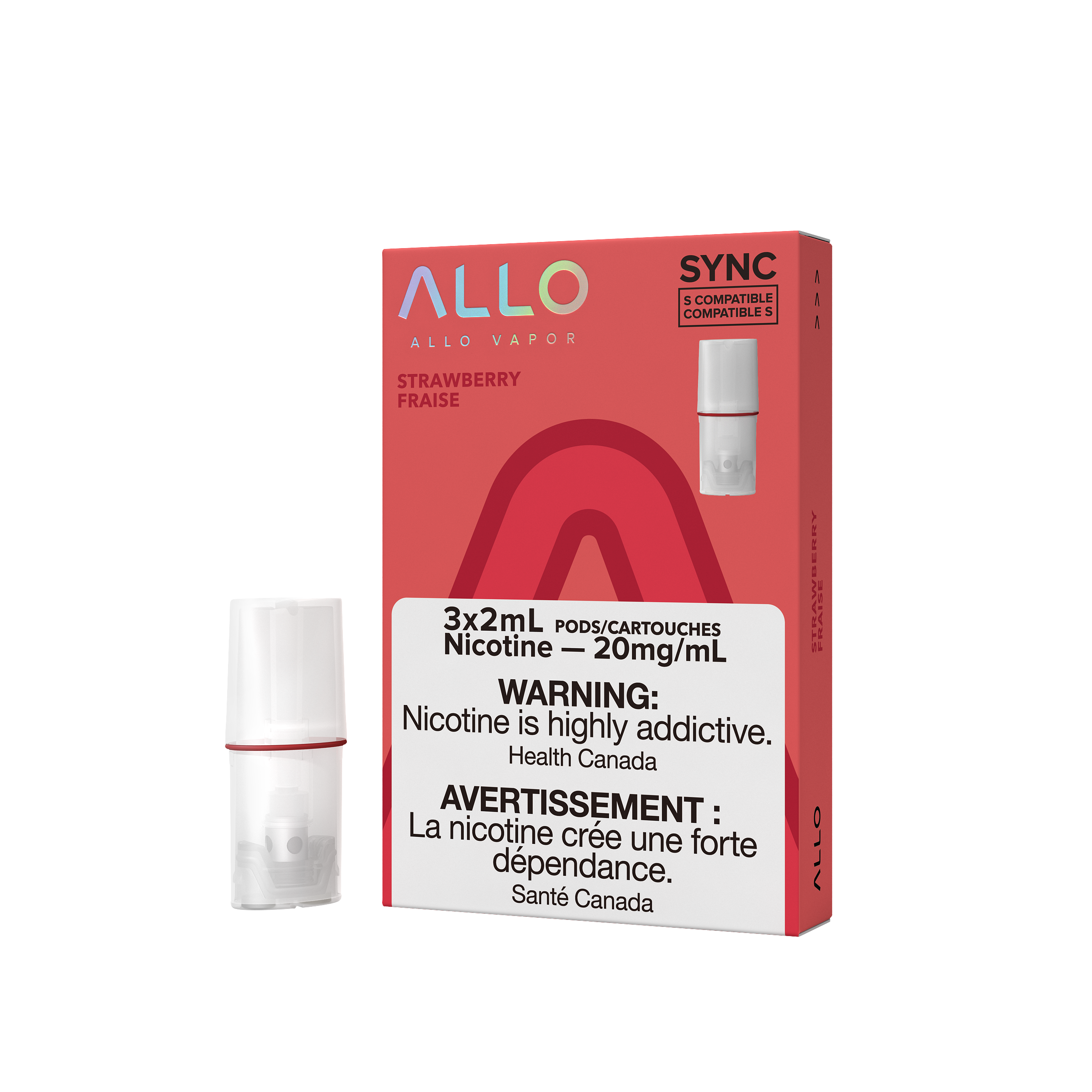 Allo Sync Pods, Lemon Lime Cranberry flavour, 20mg nicotine strength, mesh coil STLTH-compatible pod, smooth and refreshing vape for Ontario and Quebec users.