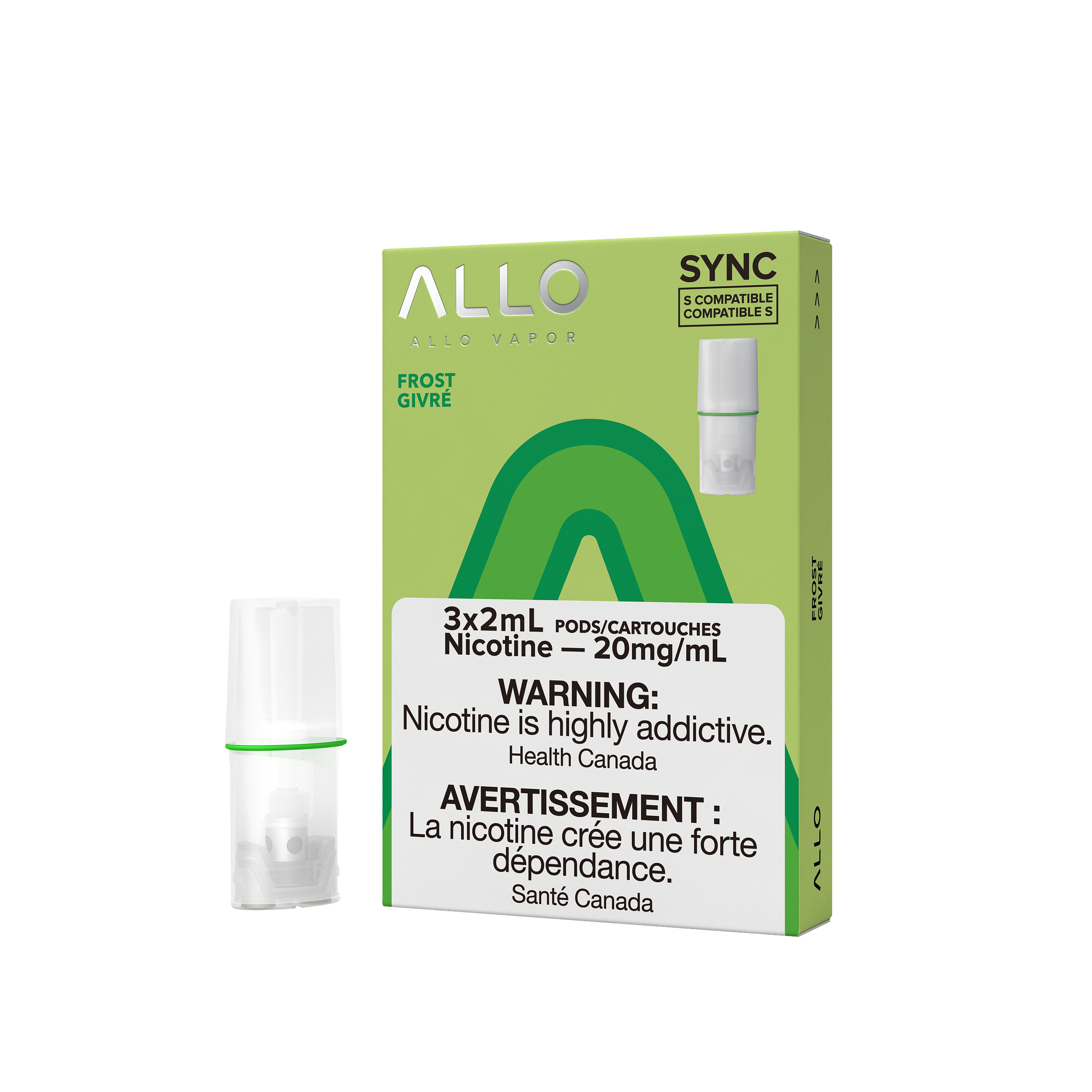 Allo Sync Pods, Blue Raspberry Peach flavour, 20mg nicotine strength, mesh coil, STLTH-compatible pre-filled pod, designed for Ontario and Quebec vapers.