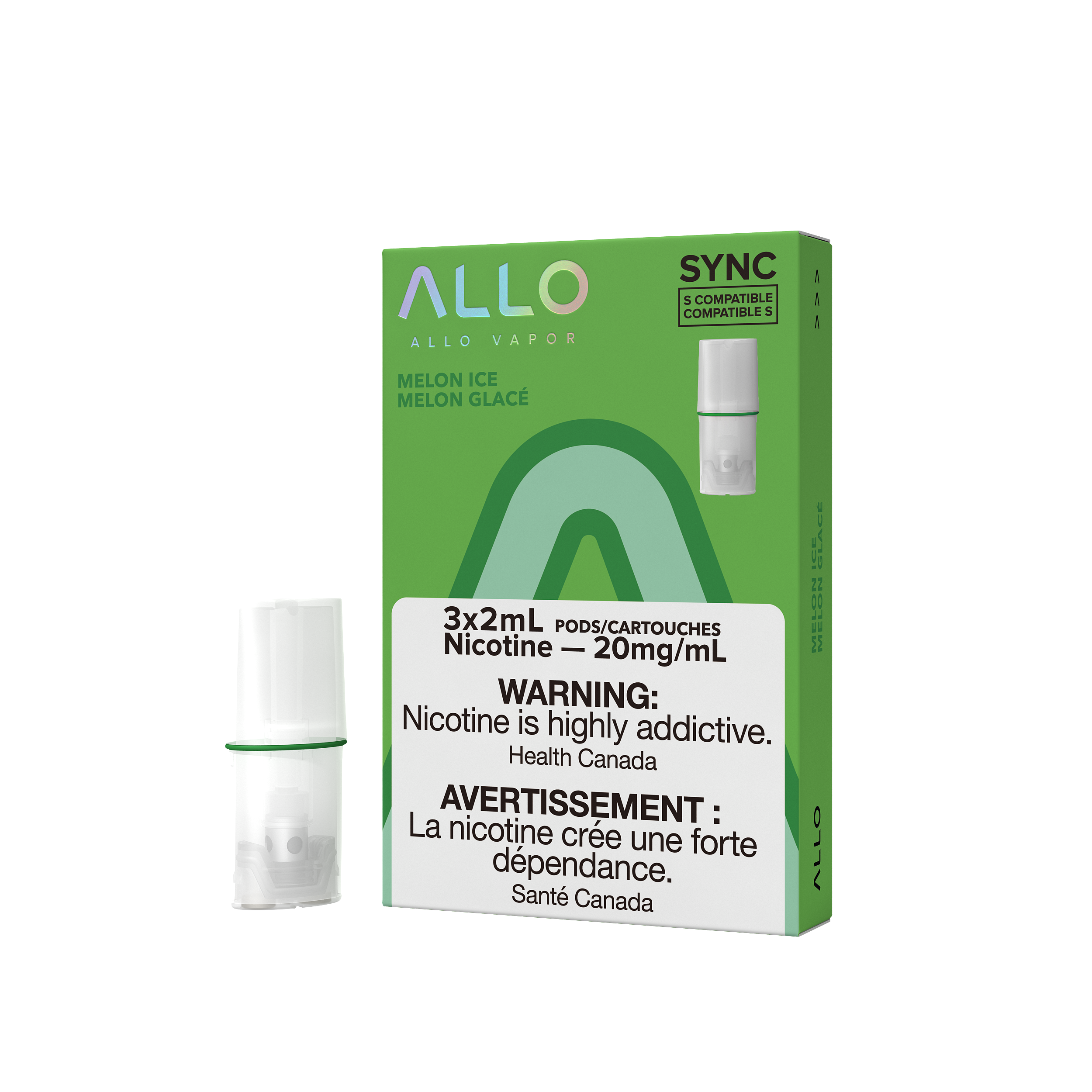 Allo Sync Pods, Spearmint flavour, 20mg nicotine, mesh coil for smooth vape experience, STLTH-compatible, ideal for Ontario and Quebec vapers.