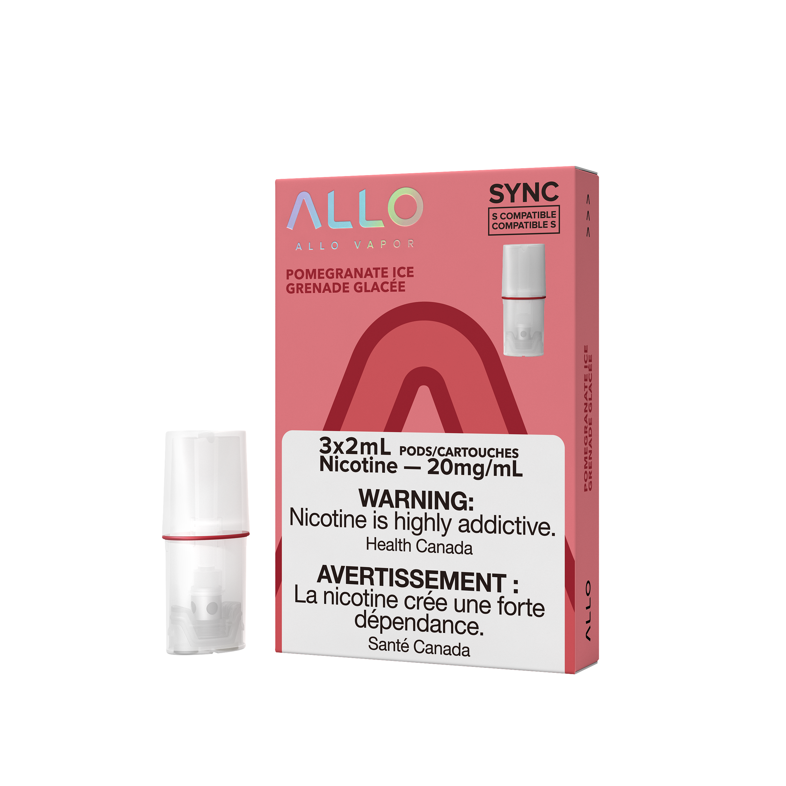Allo Sync Pods, Orange Ice flavour, 20mg/mL nicotine strength, STLTH-compatible pre-filled pod, convenient and consistent taste, ideal for vapers in Ontario and Quebec.