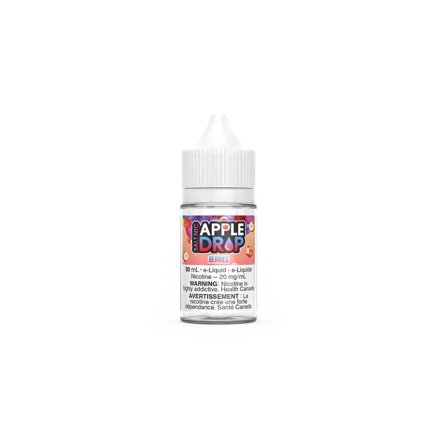 Apple Drop Salt (30mL), Berries flavour, 12mg nicotine e-liquid, smooth and fruity vape, premium salt nicotine option ideal for Ontario and Quebec customers.