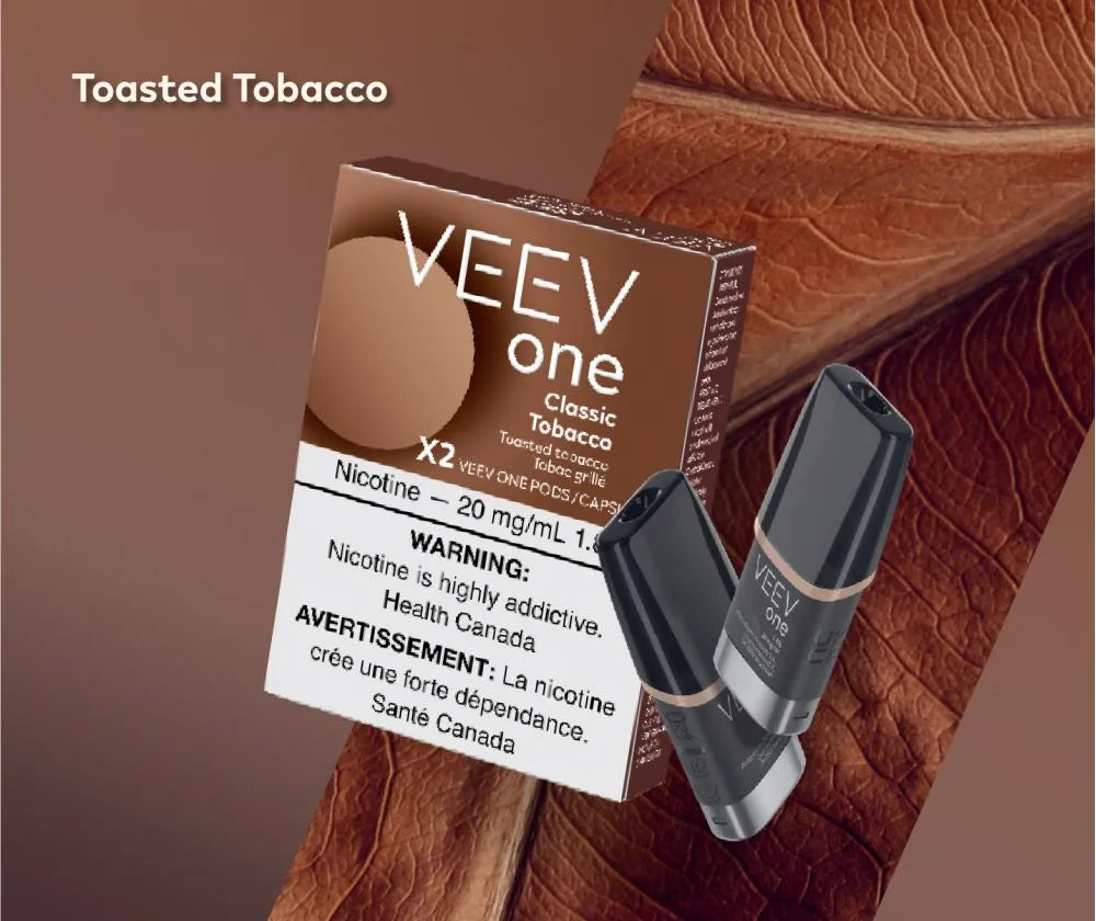 Veev One Pods, Classic Tobacco flavour, rich smooth tobacco taste, pre-filled pod ideal for Ontario and Quebec vapers seeking hassle-free vaping.