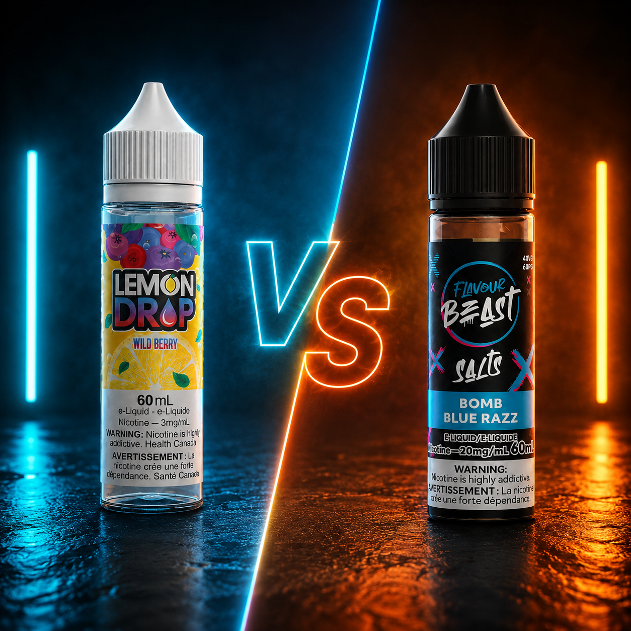 Salt nic and freebase vape juice bottles compared — vape juice in Canada at Supa Vapes