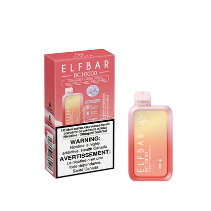 Elf Bar vaping device packaging with warning label on a white background. Elf Bar BC 10000 Cherry Watermelon
