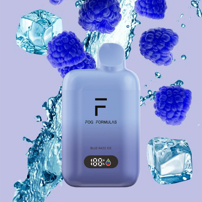 Series 15000 Disposable FOG Formulas Series with Blue Razz Ice flavor and ice cubes, delivering 15,000 puffs.