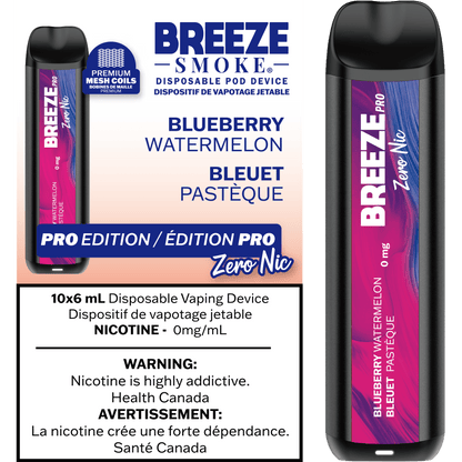 Breeze PRO 0MG Cherry Lemon - nicotine-free disposable vape with smooth flavour, available in Hawkesbury, Ottawa, and across Ontario.