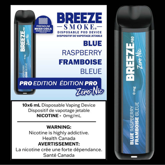 Breeze PRO 0MG Blueberry Mint - nicotine-free disposable vape with smooth flavour, available in Hawkesbury, Ottawa, and across Ontario.