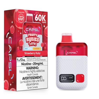 CAPSL Strawberry Ruby vape device and packaging on a white background