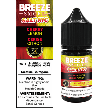 Breeze Smoke disposable pod device packaging with cherry lemon flavor on a white background