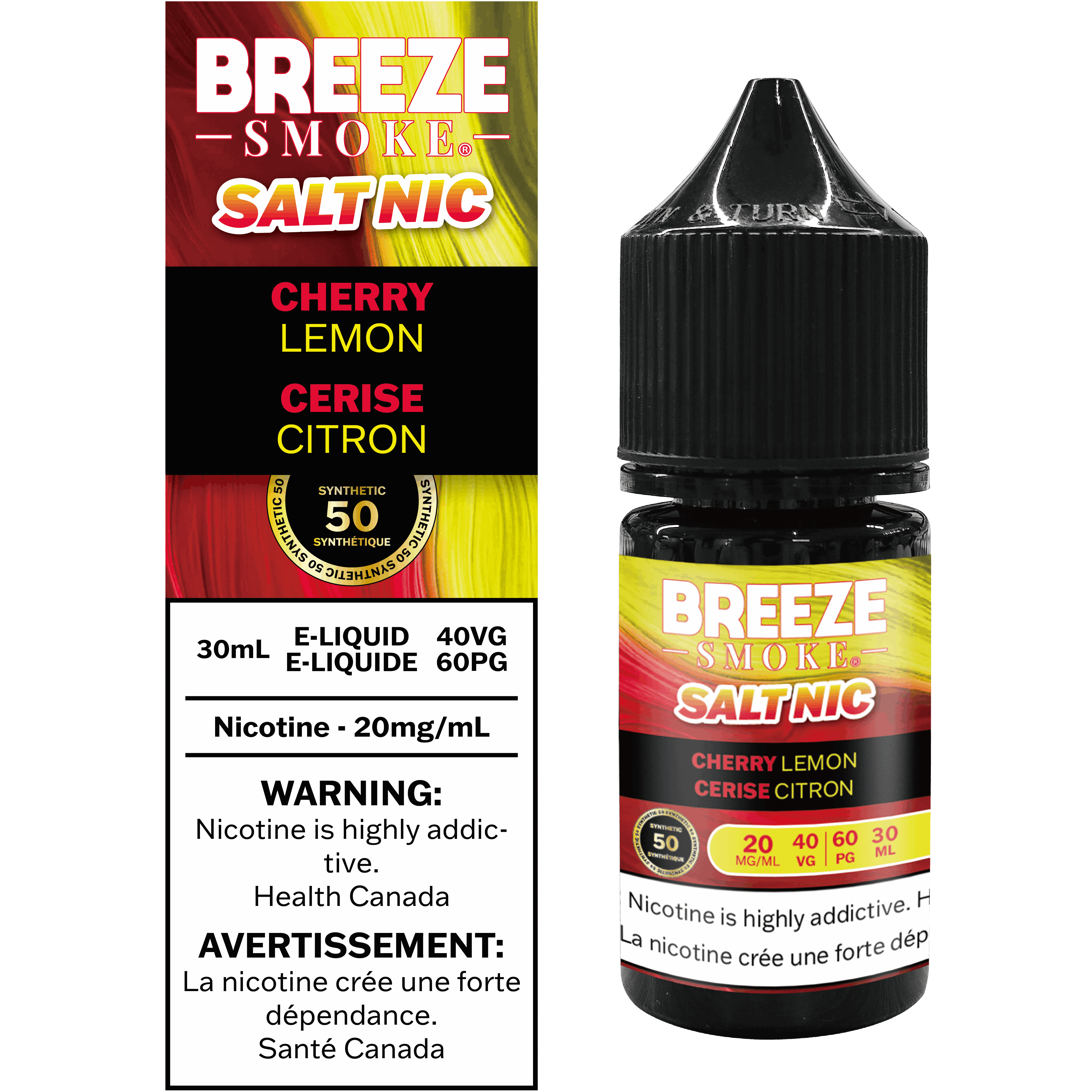 Breeze Smoke disposable pod device packaging with cherry lemon flavor on a white background