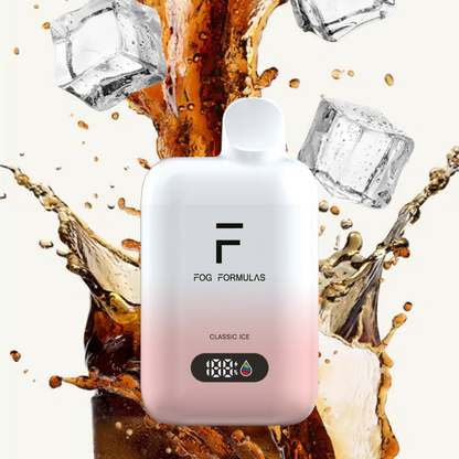 Series 15000 Disposable FOG Formulas Series with ice and cola background, showcasing 20 mL vape device.