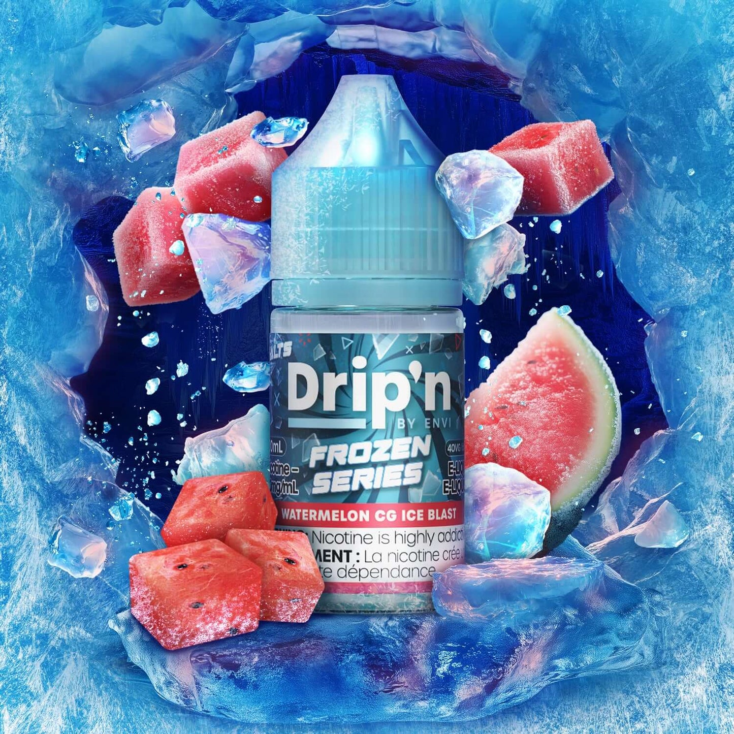 DRIP'N by Envi Frozen Series Salt (30ML) Watermelon CG Ice Blast - icy fruit-infused nicotine salt from the Frozen Series, available in Hawkesbury, Ottawa, and across Ontario.