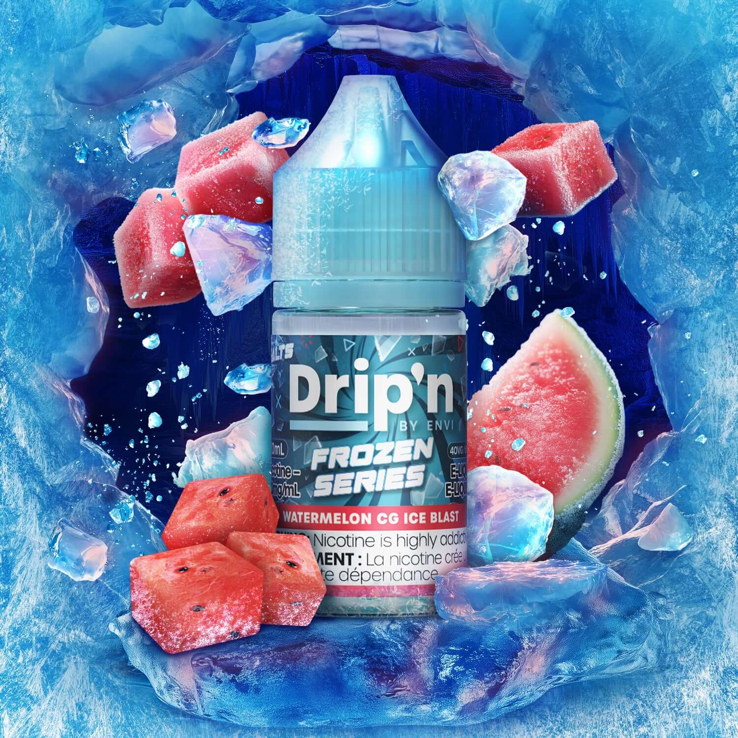 DRIP'N by Envi Frozen Series Salt (30ML) Watermelon CG Ice Blast - icy fruit-infused nicotine salt from the Frozen Series, available in Hawkesbury, Ottawa, and across Ontario.