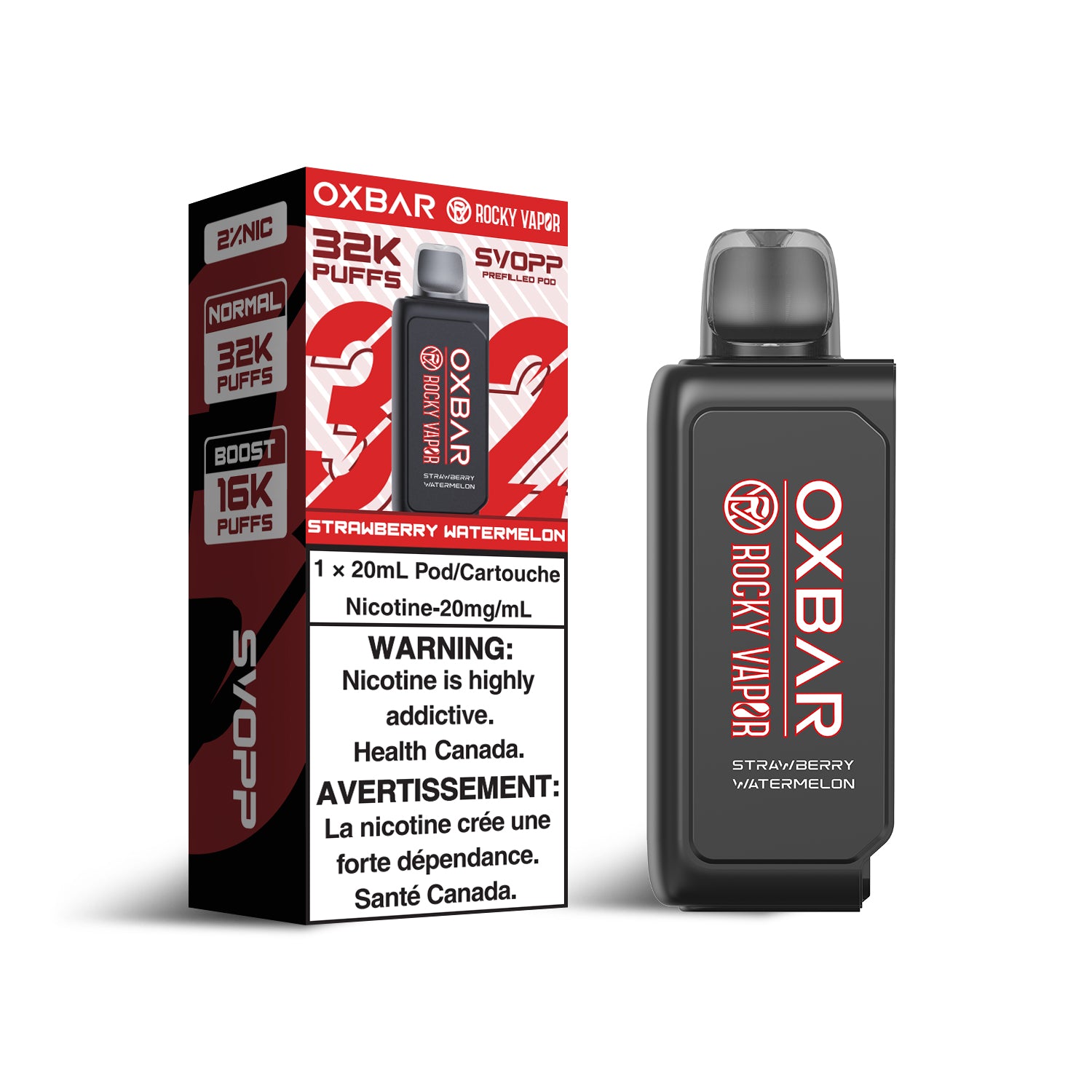 SVOPP Rocky Vapor OXBAR 32K, Cherry Lime Classic flavour, 32,000 puffs disposable vape with adjustable airflow and six wattage levels, long-lasting vaping experience, ideal for Ontario and Quebec customers.