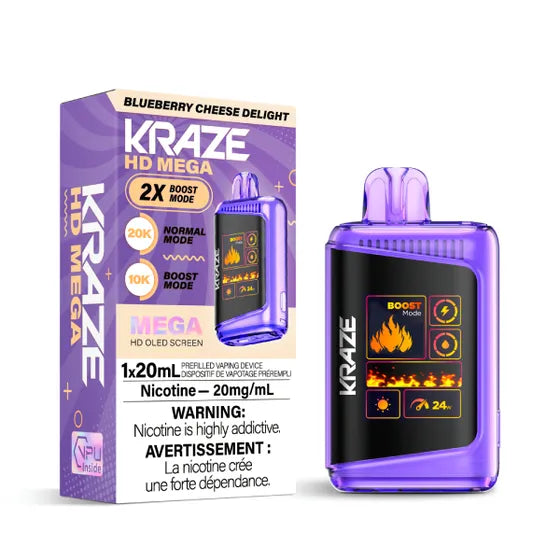 Disposable Vape Flavour: Blueberry Cheese Delight KRAZE HD mega | Supa Vapes - Hawkesbury, Ottawa & Ontario Vape Shop