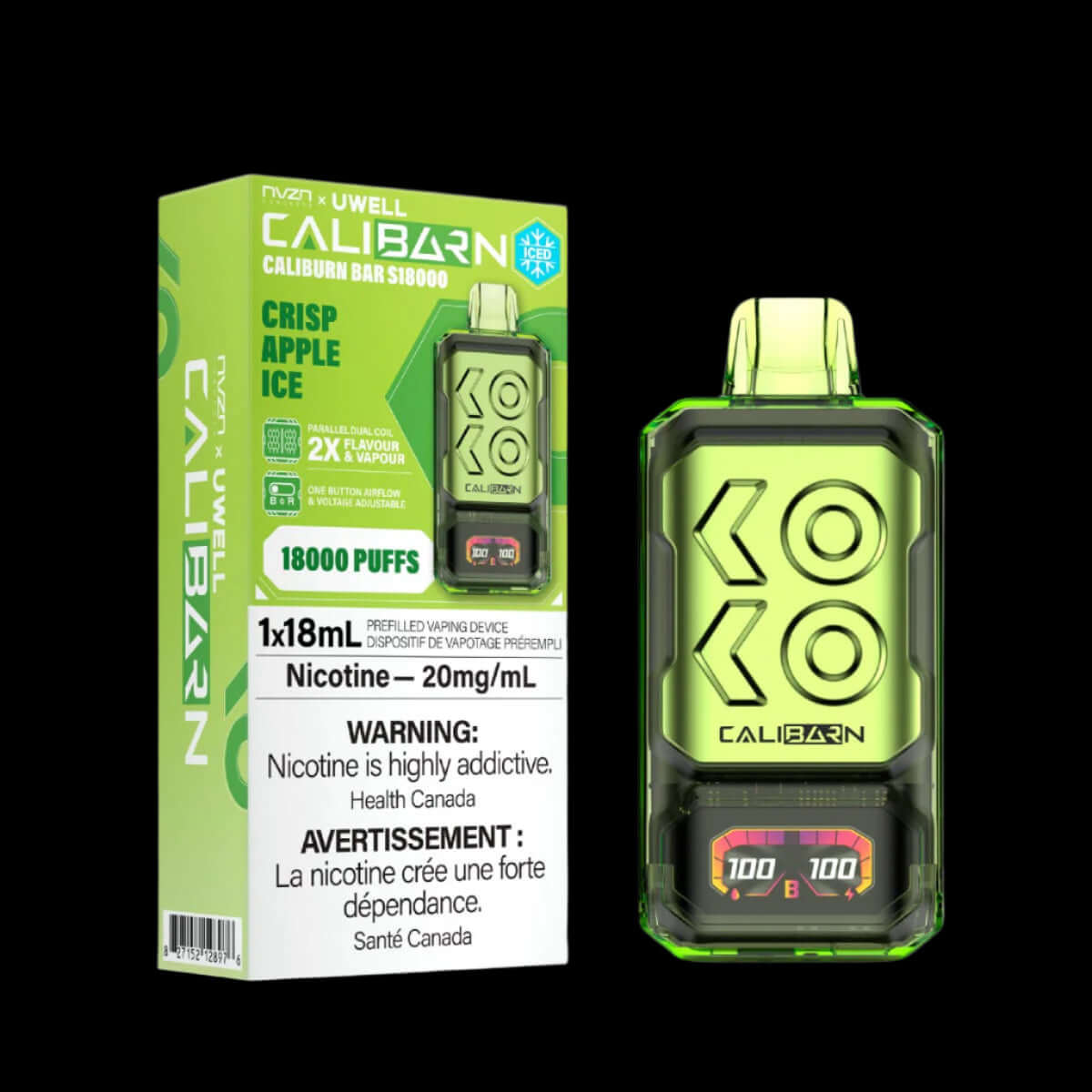 Nvzn caliburn bar 18K Crisp Apple - flavor-packed disposable vape available in Hawkesbury, Ottawa, and across Ontario.