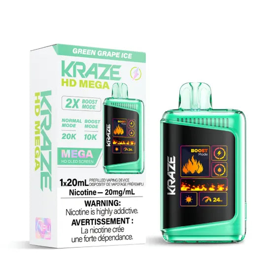 Disposable Vape Flavour: Green Grape Ice KRAZE HD mega | Supa Vapes - Hawkesbury, Ottawa & Ontario Vape Shop