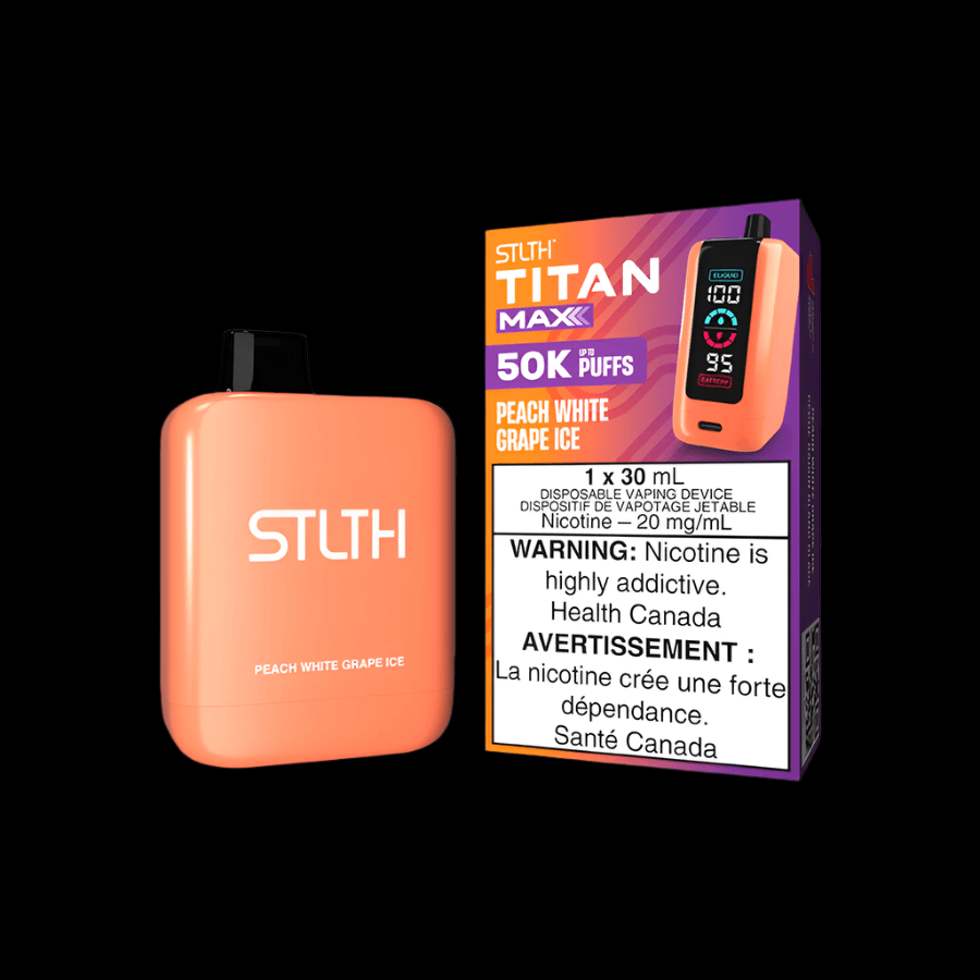 STLTH Titan MAX 50K disposable vape - Peach White Grape Ice - long-lasting and flavorful available in Hawkesbury, Ottawa, and across Ontario.