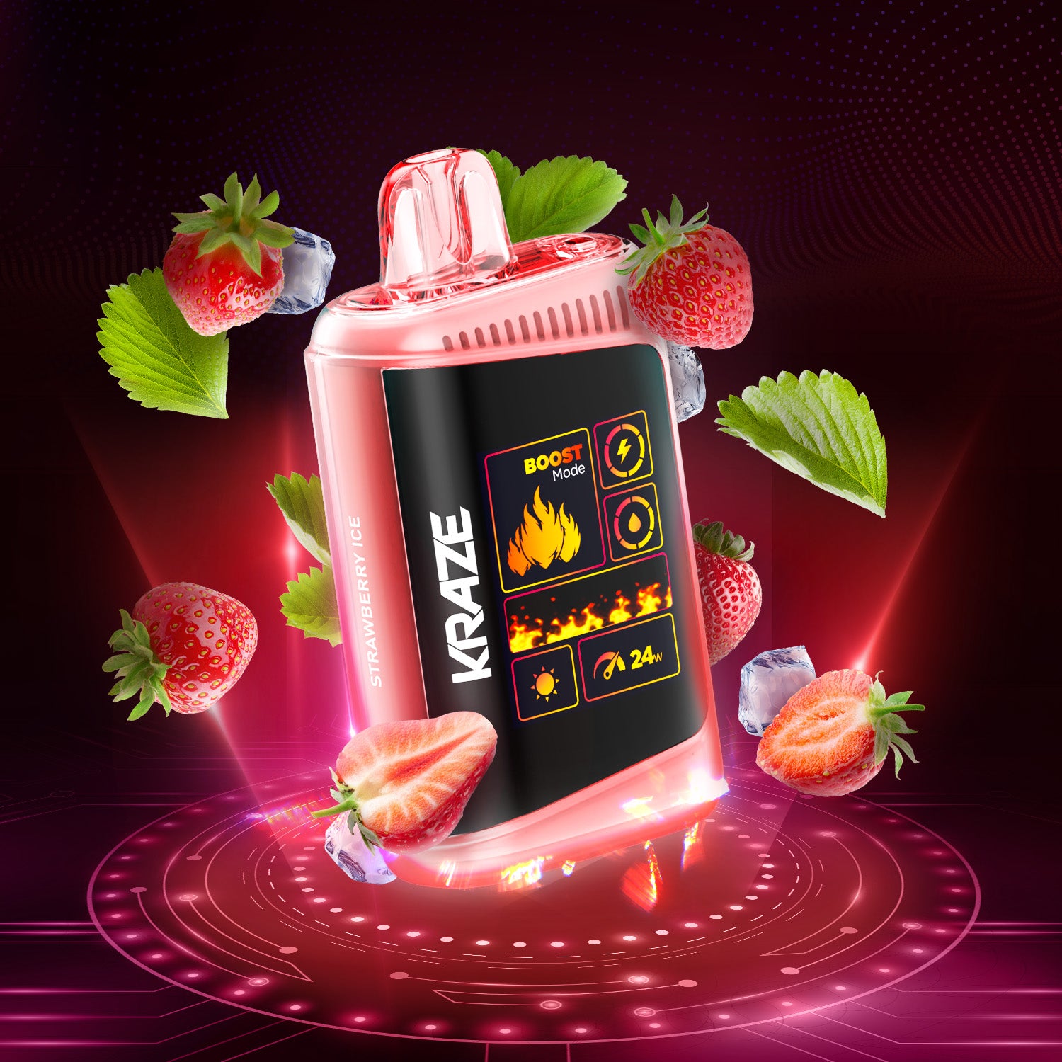 KRAZE HD Mega, Frizzy Peach G Ice flavour, smooth refreshing peach notes with icy menthol for a cool vaping experience, ideal for Ontario and Quebec vapers.