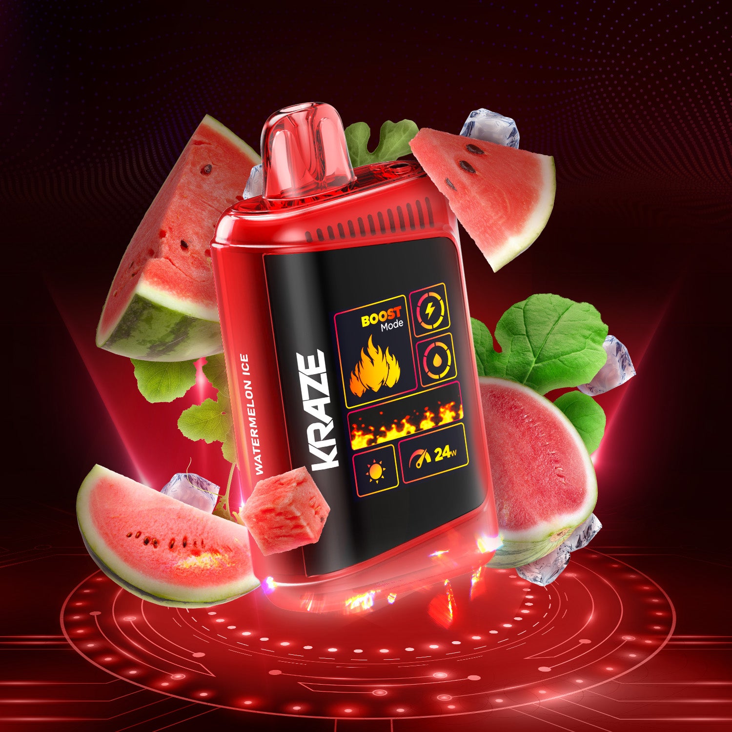 KRAZE HD Mega, Fruit G flavour, adjustable airflow, rechargeable 800mAh battery, designed for extended vaping sessions in Ontario and Quebec.