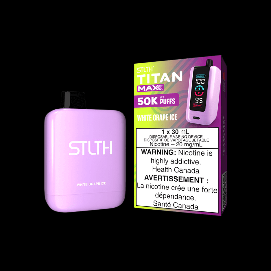 STLTH Titan MAX 50K disposable vape - White Grape Ice - long-lasting and flavorful available in Hawkesbury, Ottawa, and across Ontario.