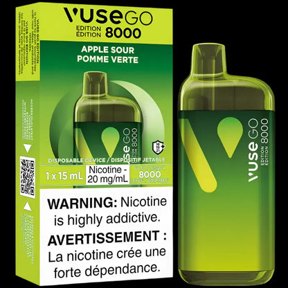 VUSE Go 8000 disposable vape - Apple Sour flavor - long-lasting and convenient vaping available in Hawkesbury, Ottawa, and across Ontario.