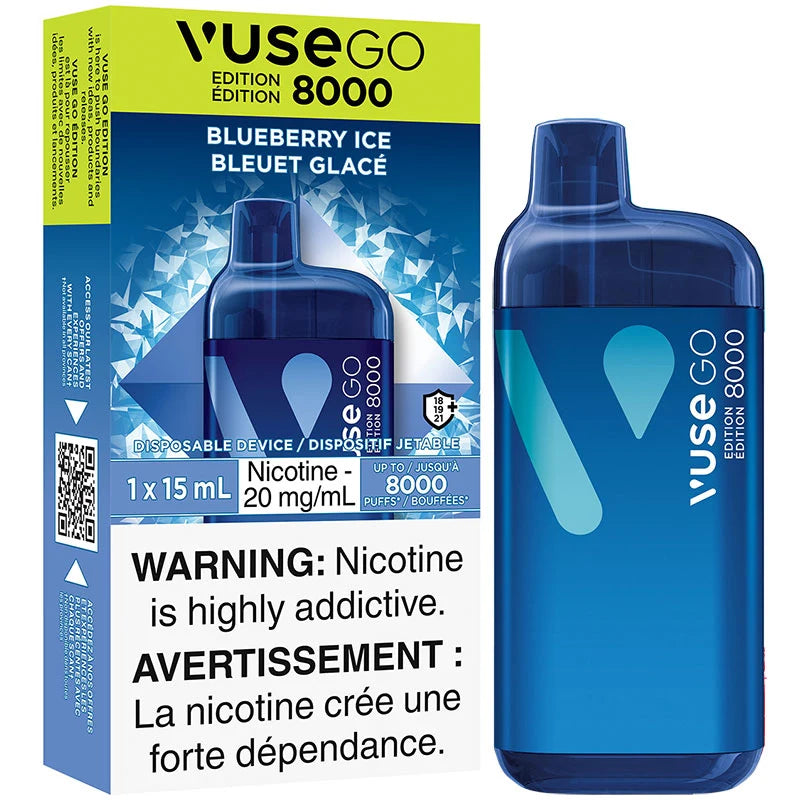 VUSE Go 8000 disposable vape, Grape Ice flavour, premium ceramic coil technology, up to 8000 puffs, smooth vaping experience, ideal for Ontario and Quebec vapers.