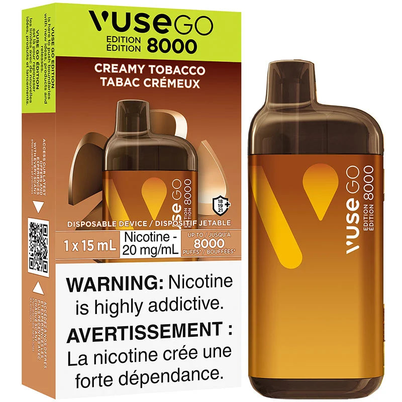 VUSE Go 8000, Mint Ice flavour disposable vape with up to 8000 puffs, ceramic coil for smooth and satisfying vaping experience, ideal for Ontario and Quebec users.
