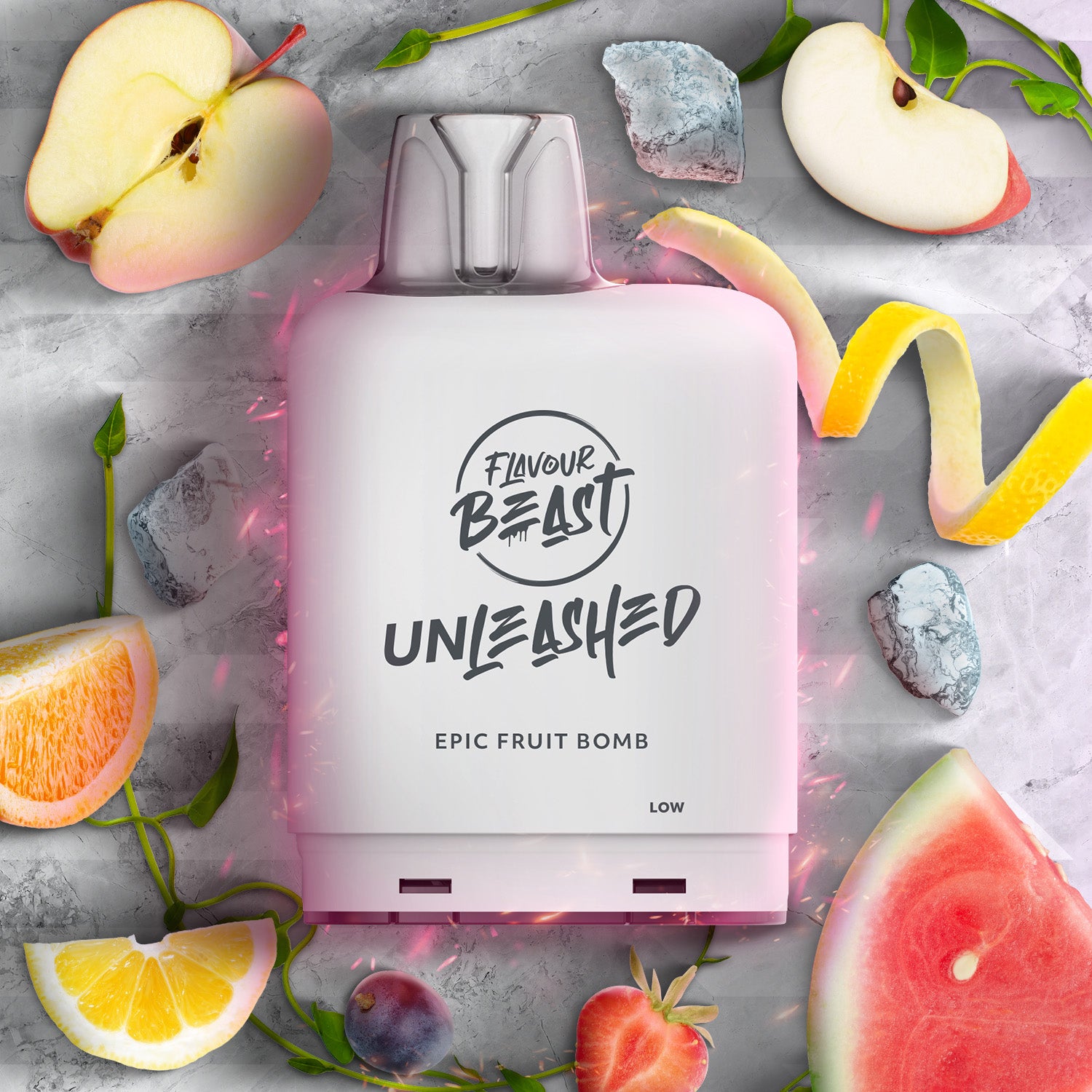 Flavour Beast Level X Unleashed Boost G2 Pod 25K, Epic Berry Swirl Ice flavour pod with advanced Boost Mode delivering up to 23 watts, 2X boosted flavour, designed for intense vaping experience in Ontario and Quebec.