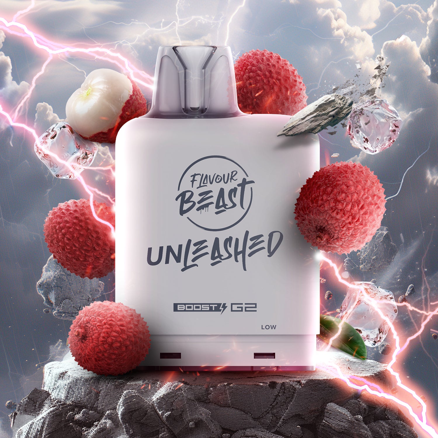 Flavour Beast Level X Unleashed Boost G2 Pod 25K, Epic Sour Berries Ice flavour, powerful 23W Boost mode pre-filled vape pod, enhanced vaping experience, ideal for Ontario and Quebec vapers.