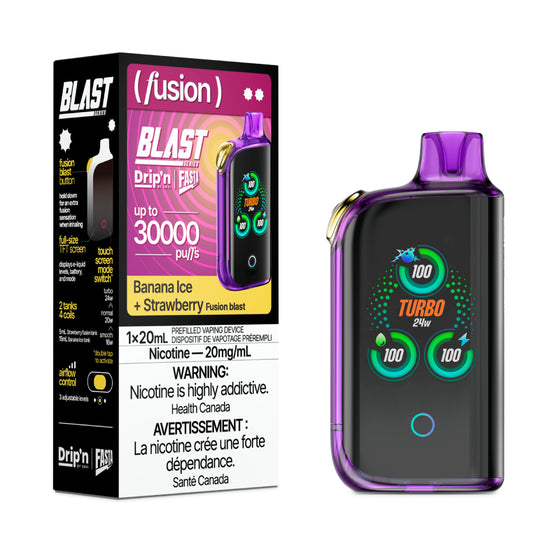 DRIP'N vape fasta blast 30K (Fusion) Banana Ice + Strawberry – premium disposable vape pod with icy ejuice flavor, popular in Hawkesbury, Ottawa, and across Ontario.