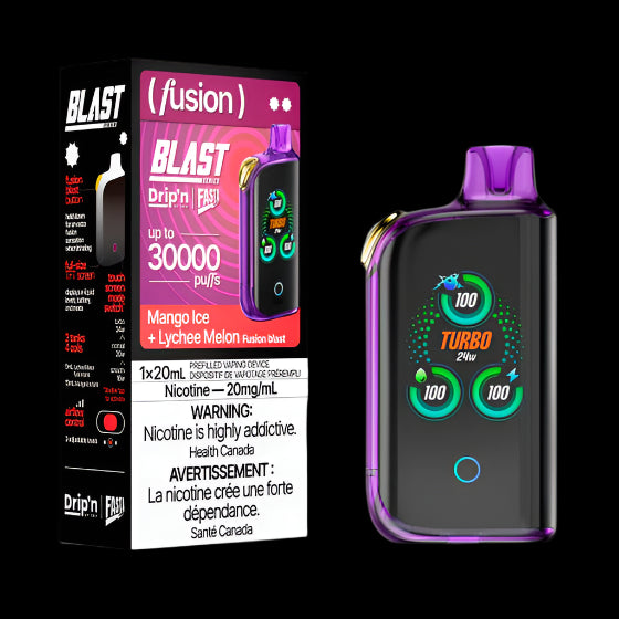 DRIP'N vape fasta blast 30K (Fusion) Mango Ice + Lychee Melon – premium disposable vape pod with icy ejuice flavor, popular in Hawkesbury, Ottawa, and across Ontario.