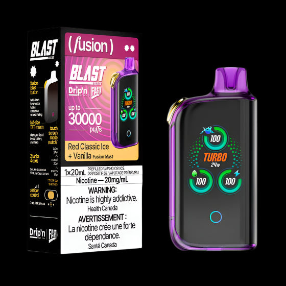 DRIP'N vape fasta blast 30K (Fusion) Red Classic Ice + Vanilla – premium disposable vape pod with icy ejuice flavor, popular in Hawkesbury, Ottawa, and across Ontario.