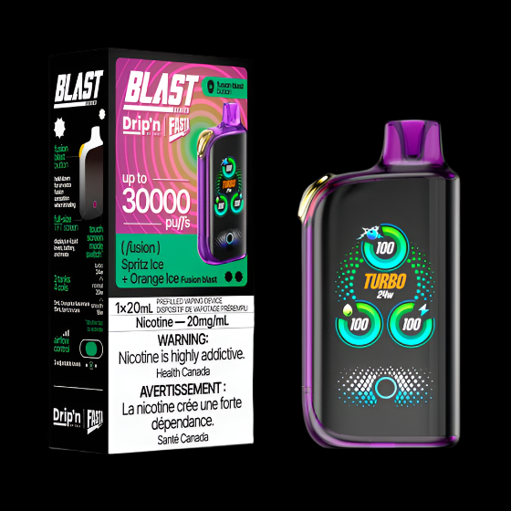 DRIP'N vape fasta blast 30K (Sour) Grape Ice – premium disposable vape pod with icy ejuice flavor, popular in Hawkesbury, Ottawa, and across Ontario.