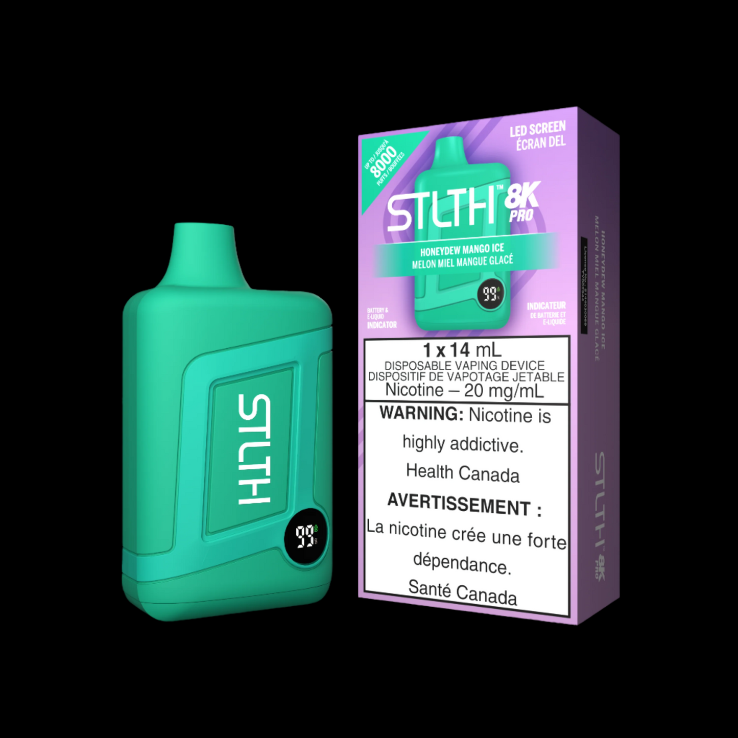 Disposable Vape STLTH 8K Pro: Honeydew Mango Ice Nicotine Strength: 20mg STLTH 8K PRO | Supa Vapes - Hawkesbury, Ottawa & Ontario Vape Shop