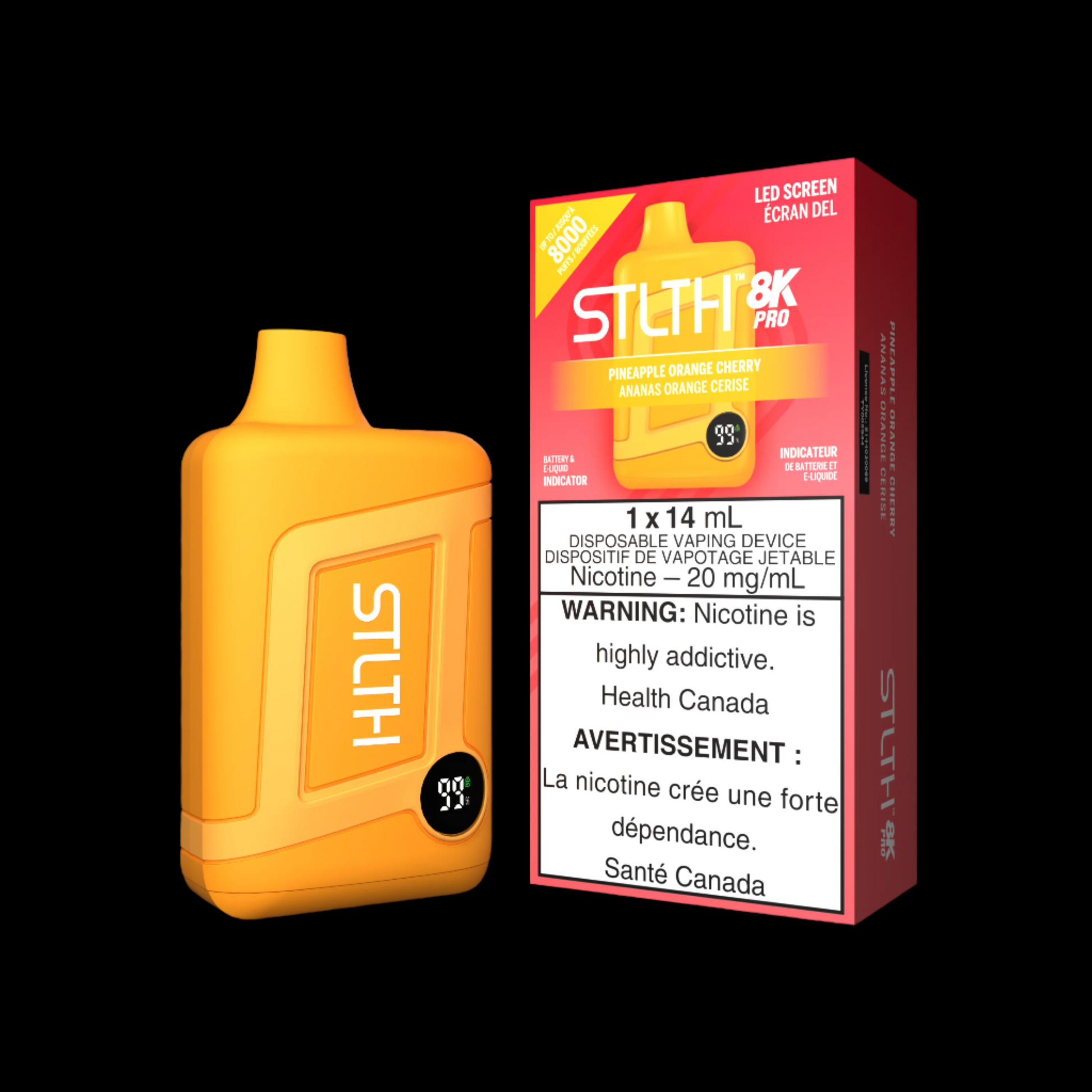 Disposable Vape STLTH 8K Pro: Pineapple Orange Cherry Nicotine Strength: 20mg STLTH 8K PRO | Supa Vapes - Hawkesbury, Ottawa & Ontario Vape Shop