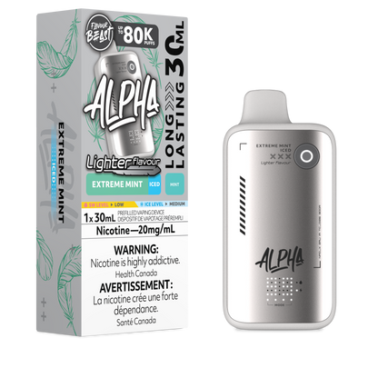Flavour Beast Alpha LIGHT 80K disposable vape in Extreme Mint Iced flavour, 80,000 puffs, 20mg salt nicotine, available at Supa Vapes Canada.
