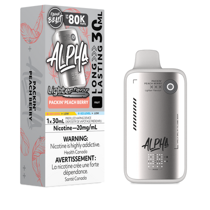 Flavour Beast Alpha LIGHT 80K disposable vape in Packin Peach Berry flavour, 80,000 puffs, 20mg salt nicotine, available at Supa Vapes Canada.