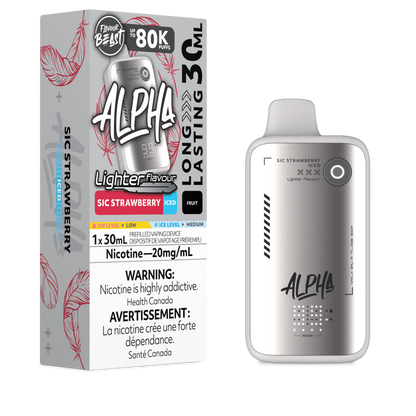 Flavour Beast Alpha LIGHT 80K disposable vape in Sick Strawberry Iced flavour, 80,000 puffs, 20mg salt nicotine, available at Supa Vapes Canada.