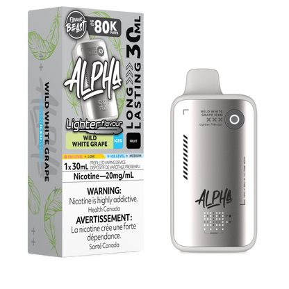 Flavour Beast Alpha LIGHT 80K disposable vape in Wild White Grape Iced flavour, 80,000 puffs, 20mg salt nicotine, available at Supa Vapes Canada.