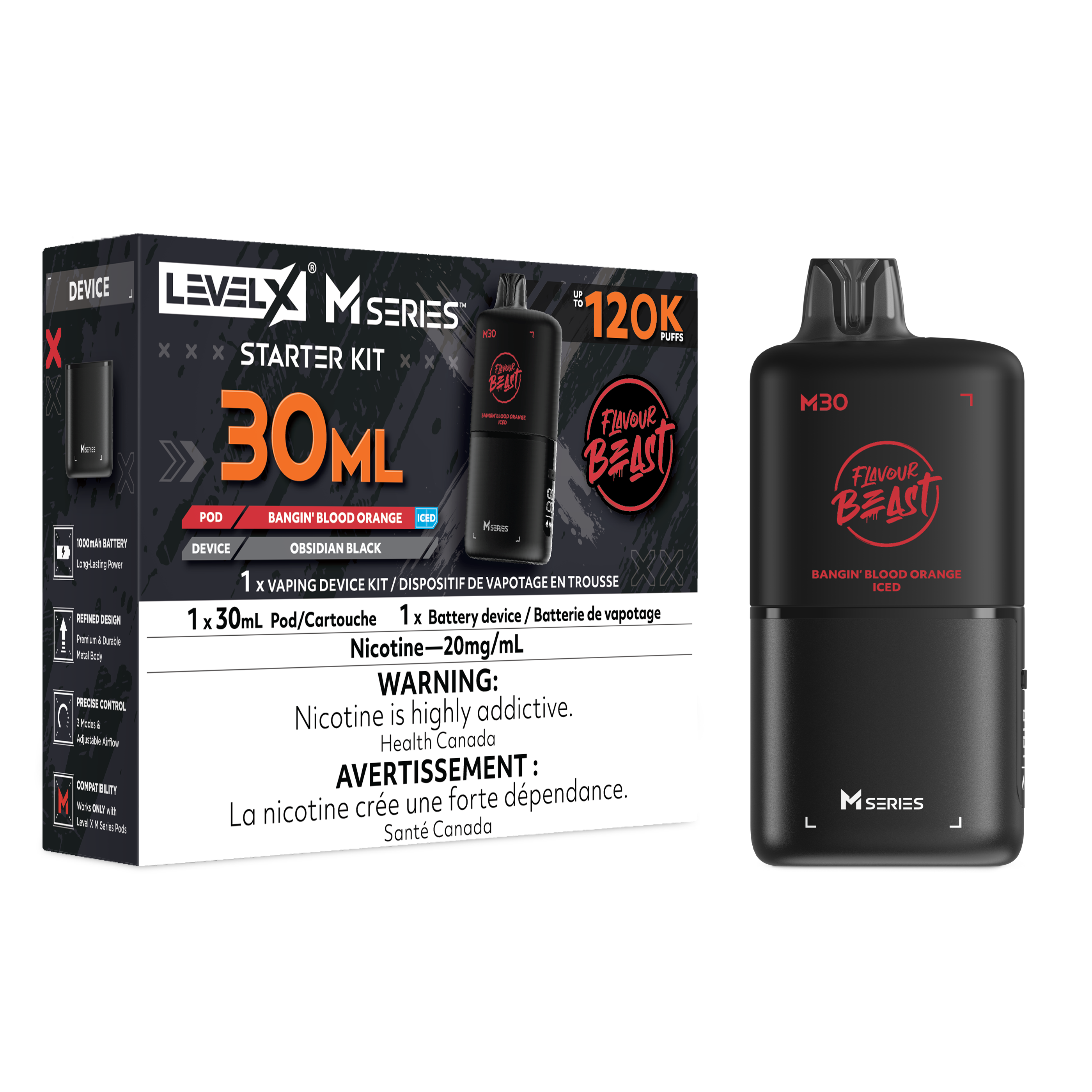 Flavour Beast Level X M Series Starter Kit 30mL Bangin' Blood Orange Iced - Supa Vapes