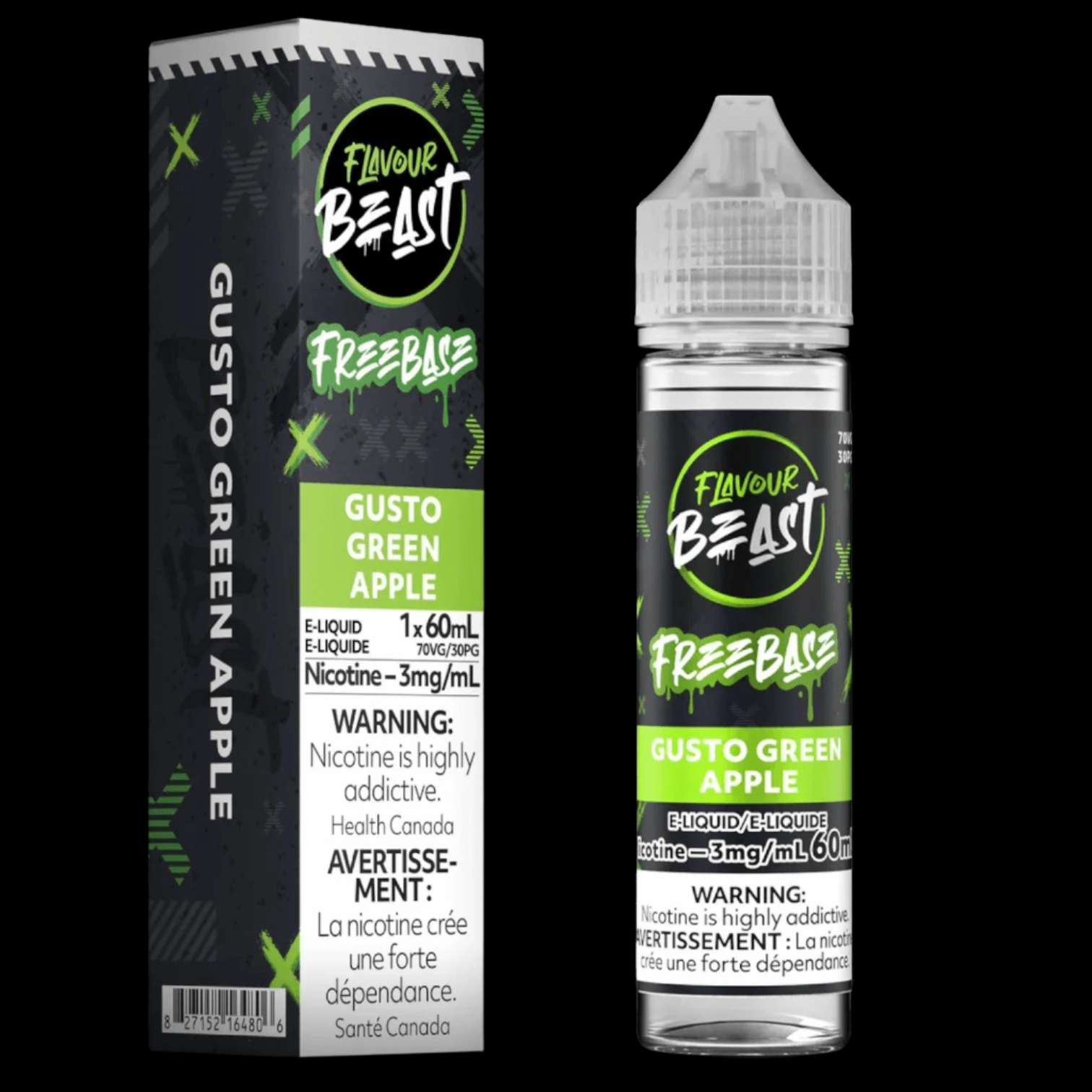Flavour Beast e-liquid freebase (60ML) Gusto Green Apple - premium freebase ejuice with bold flavor profiles, available in Hawkesbury, Ottawa, and across Ontario.