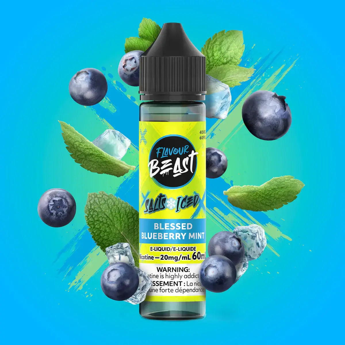 Flavour Beast E-Liquid Salt Iced 60mL, Super Sour Peach flavour, 20 mg/mL nicotine, bold and smooth iced vape, long-lasting, ideal for Ontario and Quebec customers.