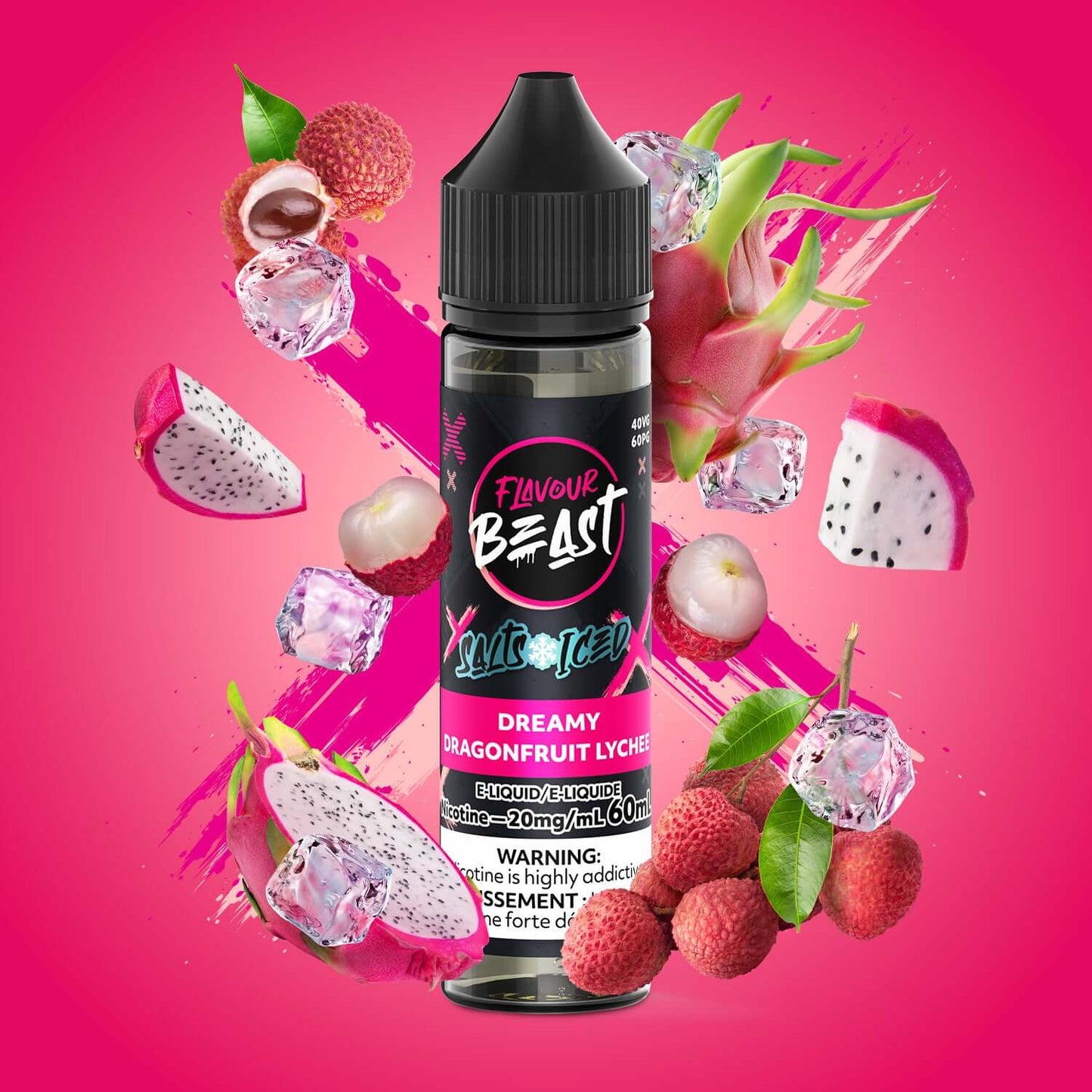Flavour Beast e-liquid - salt iced 60ml Famous Fruit KO - iced salt e-liquid with explosive flavor combinations, available in Hawkesbury, Ottawa, and across Ontario.