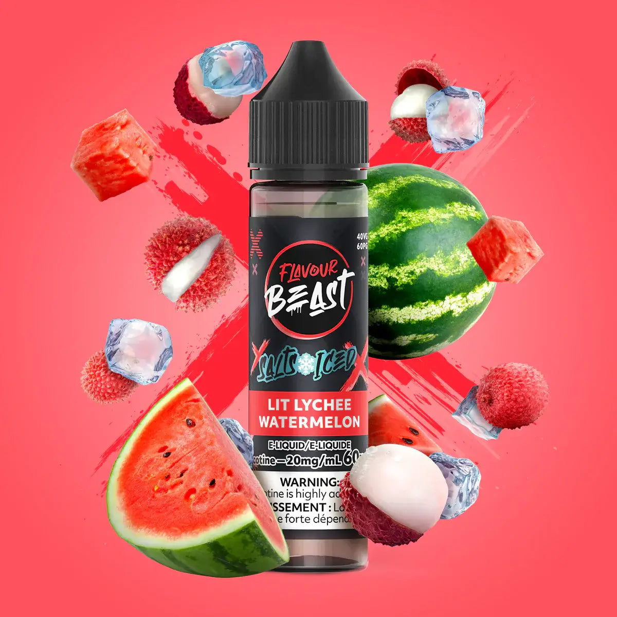 Flavour Beast e-liquid - salt iced 60ml Lit Lychee Watermelon - iced salt e-liquid with explosive flavor combinations, available in Hawkesbury, Ottawa, and across Ontario.