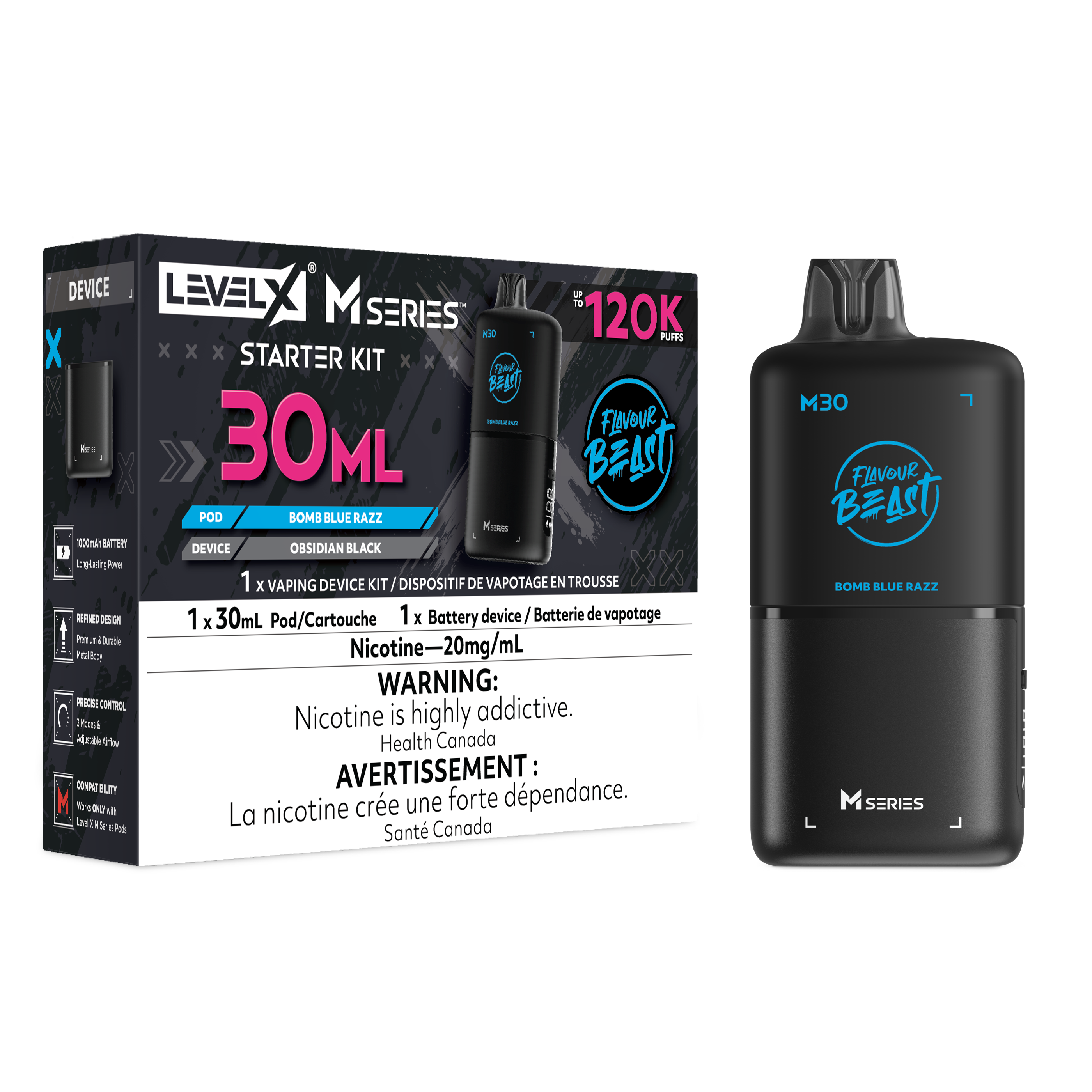 Flavour Beast Level X M Series Starter Kit 30mL Bomb Blue Razz - Supa Vapes