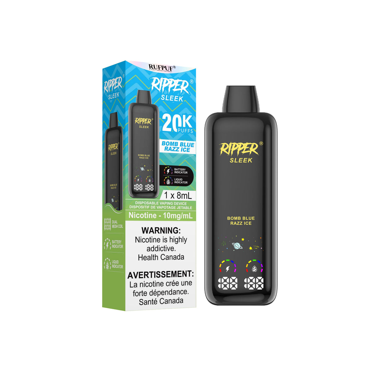 Ripper SLEEK 20K 10mg Bomb Blue Razz Ice Disposable Vape - Supa Vapes