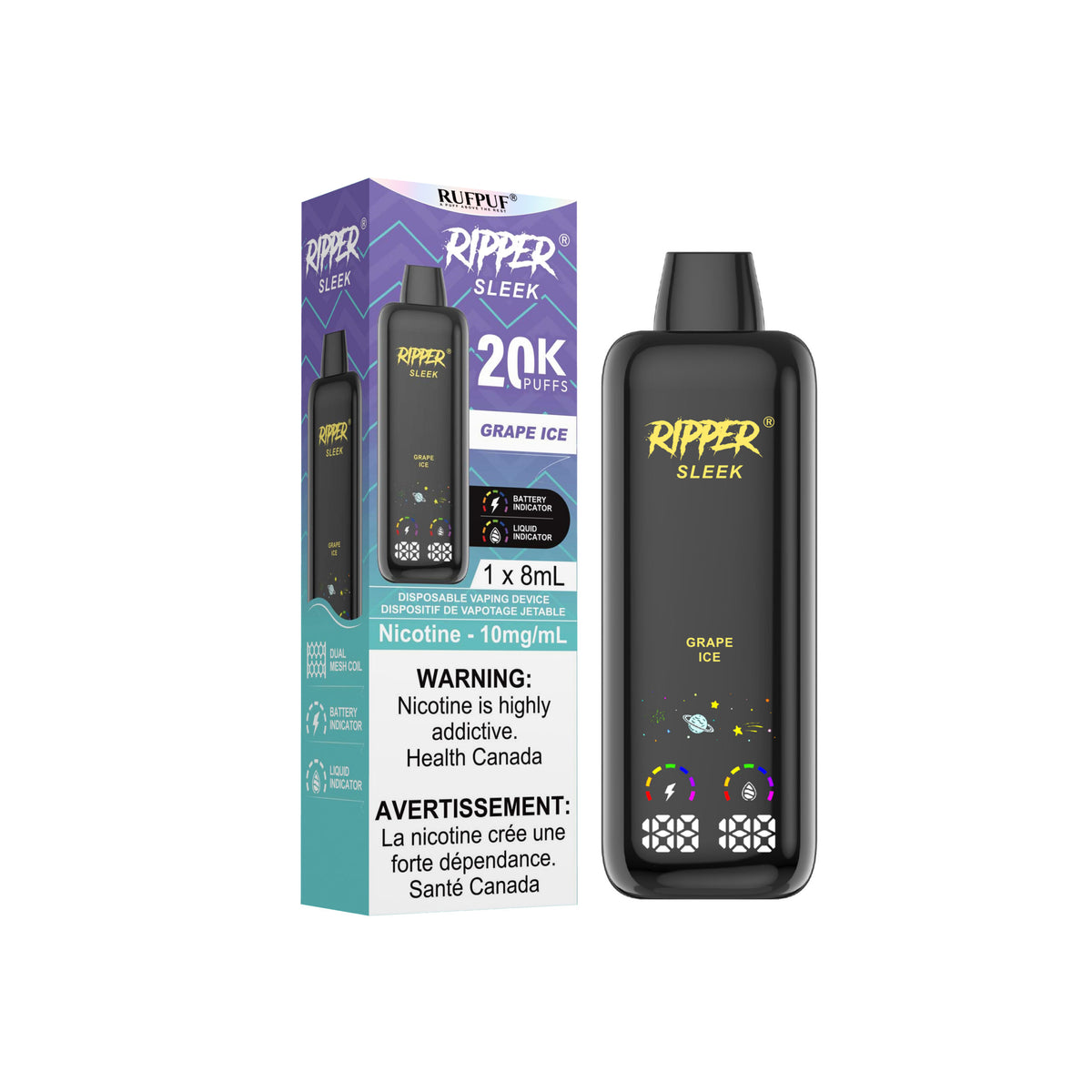Ripper SLEEK 20K 10mg Grape Ice Disposable Vape - Supa Vapes