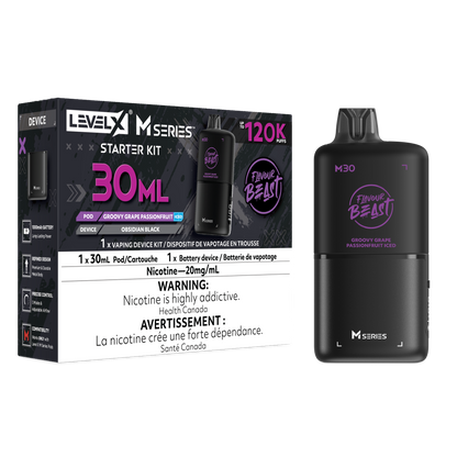 Flavour Beast Level X M Series Starter Kit 30mL Groovy Grape Passionfruit Iced - Supa Vapes